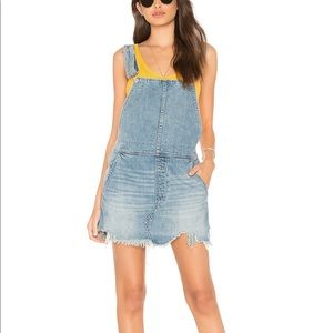 Free People Jumper Frayed Hem Denim Overalls Mini Skirt